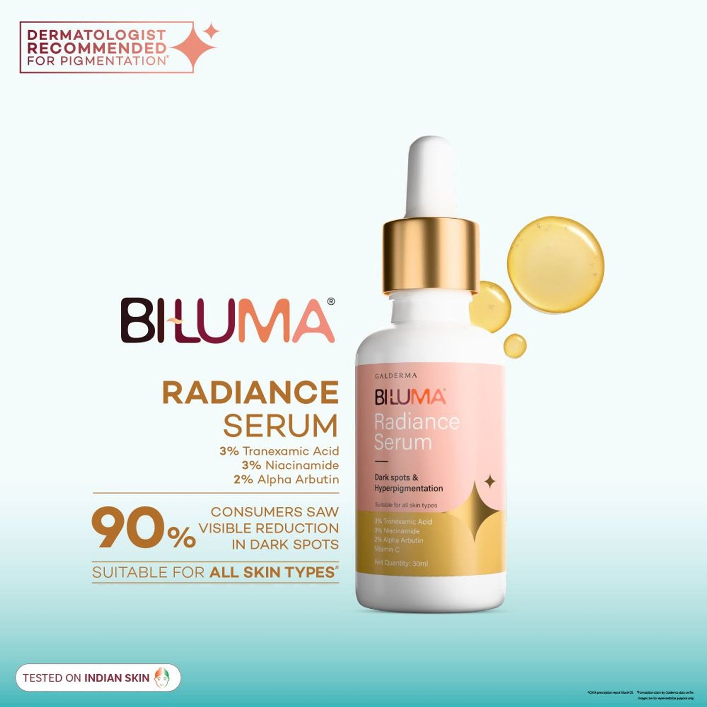 Biluma Radiance Serum with Niacinamide & Vitamin C, Reduces Pigmentation & Evens Skin Tone