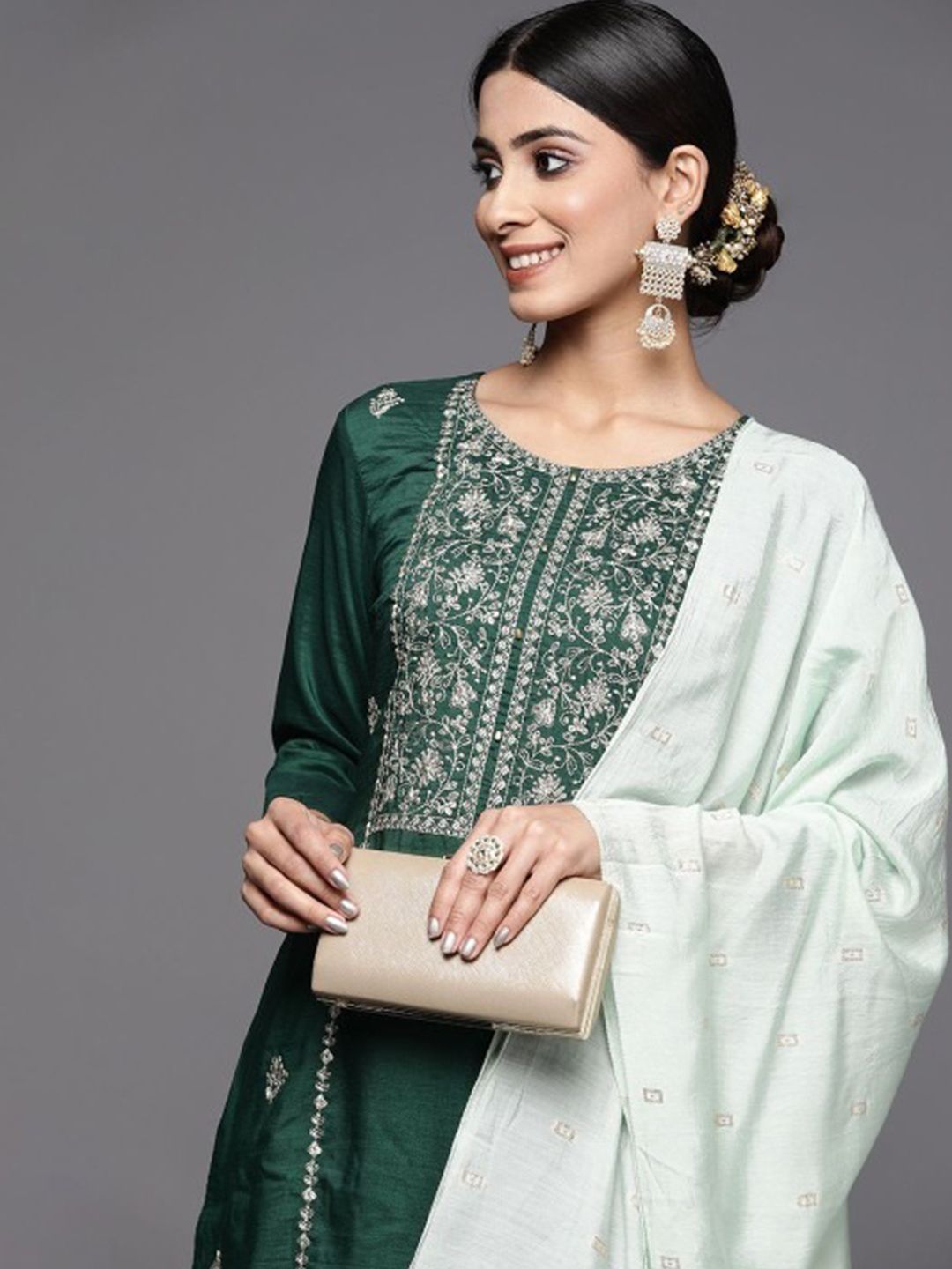 Dhiyona VA Women's Floral Embroidered Gotta Patti Pure Cotton Kurta with Trousers & Dupatta
