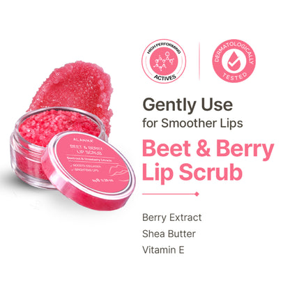 ALANNA Beet & Berry Lip Scrub with beetroot for gentle exfoliation, softening and adding gloss to lips for women and men.