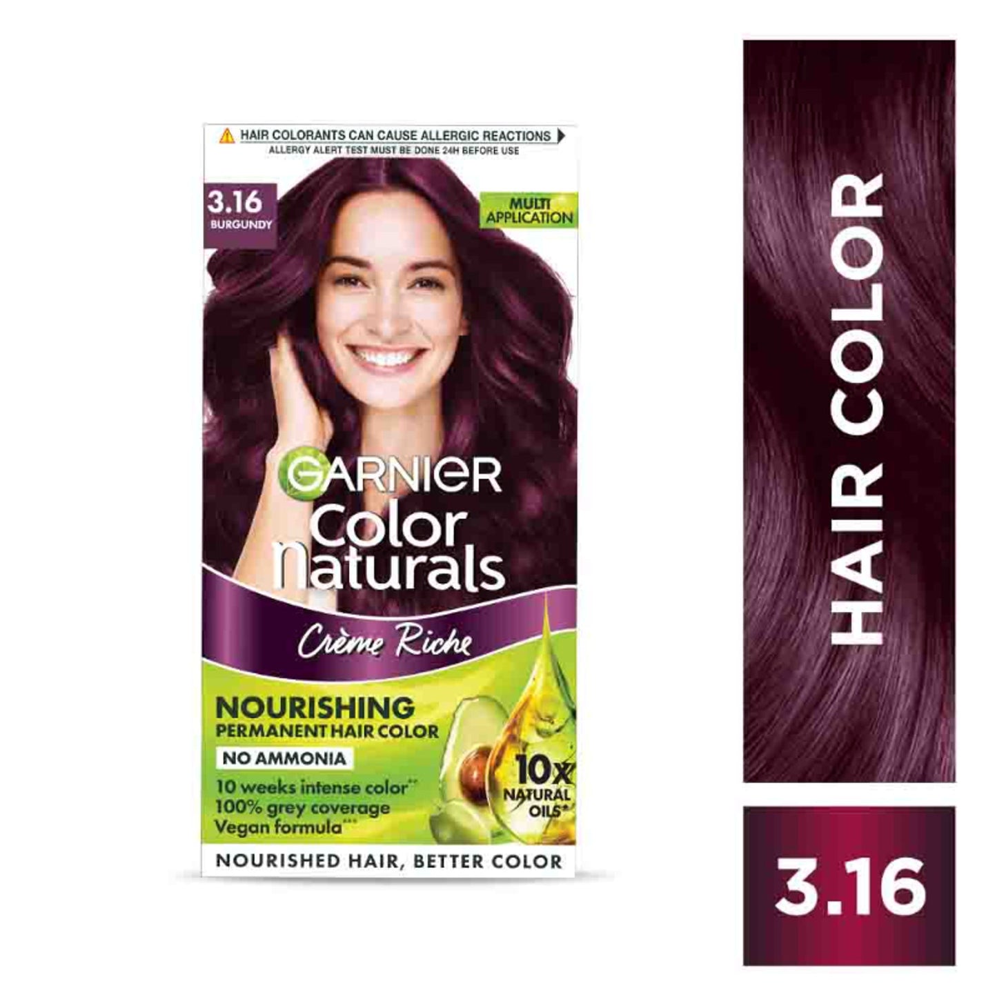 Garnier Hair Colouring Creme,Long-lasting,Smoothness & Shine,Color Naturals - 3.16 Burgundy