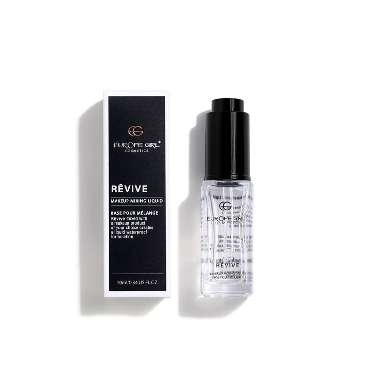 Europe Girl Revive Makeup Mixing Liquid bottle, close-up shot showing the European Girl beauty product for makeup mixing and skin revitalization.