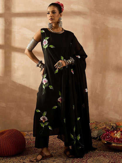 Indyancart IE Women Floral Printed Regular Pure Cotton Kurta with Trousers & With Dupatta