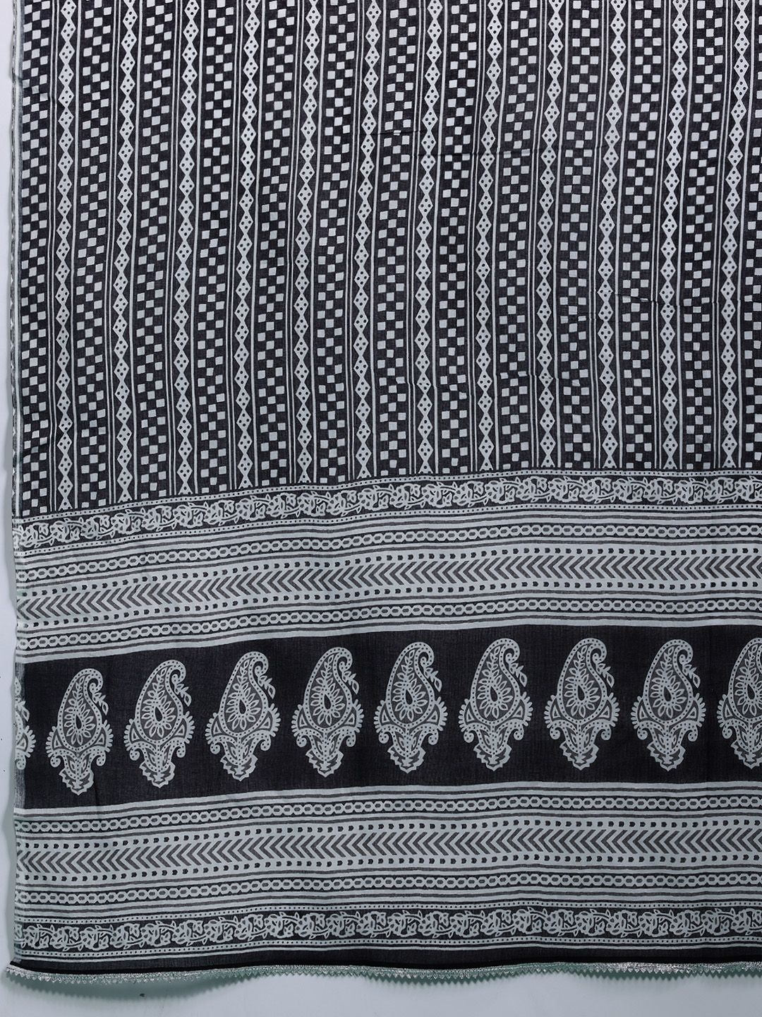 Indyancart Women's Geometric Printed Pure Cotton Kurta with Trousers & Dupatta