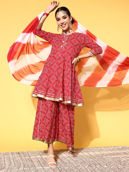 Indyancart VA Women's Bandhani Pure Cotton Print Parade Kurta Set