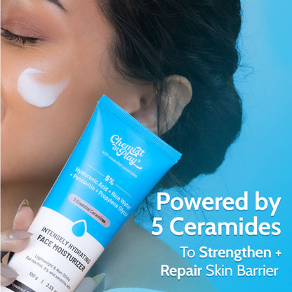 Chemist at Play intensely hydrating face moisturizer, showing a jar with creamy texture, designed to hydrate dry skin for up to 24 hours.