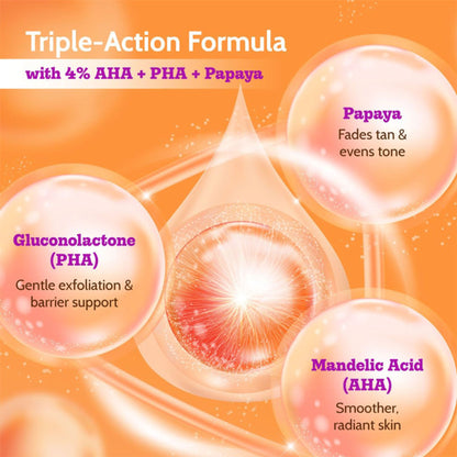 Chemist at Play Gentle Exfoliating Face Wash with natural ingredients, showing a clear, brightening formula in a white tube.