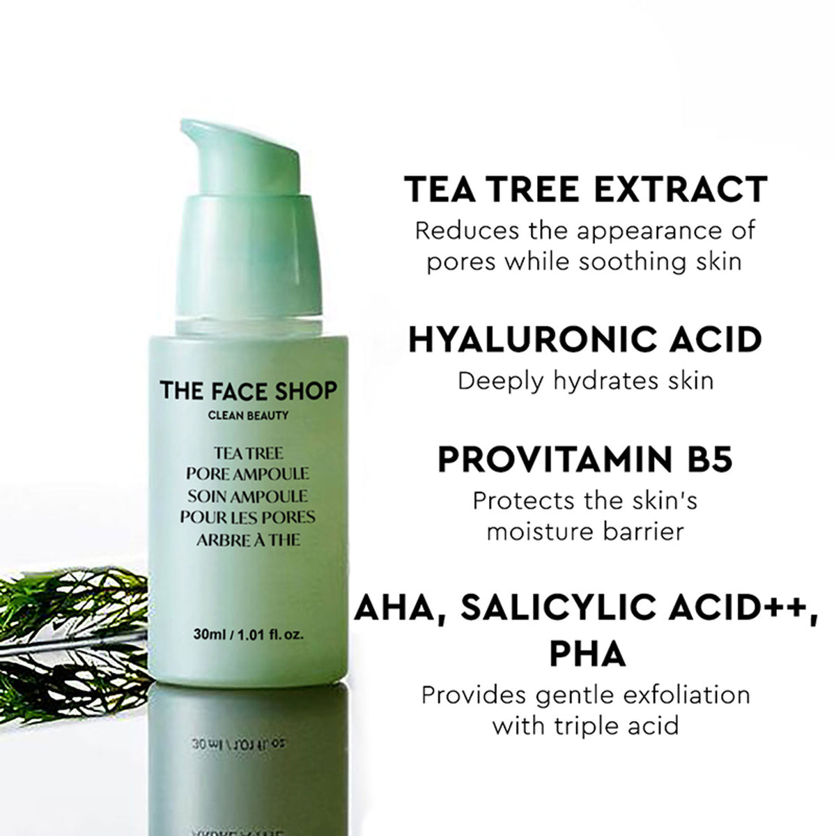 The Face Shop Tea Tree Pore Korean Ampoule Serum with AHA, Salicylic Acid (BHA) & PHA for Acne