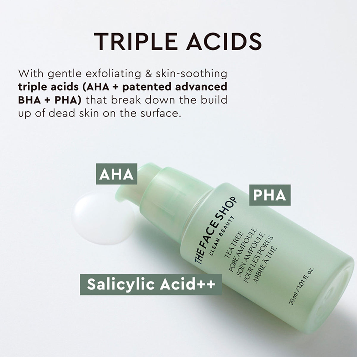 The Face Shop Tea Tree Pore Korean Ampoule Serum with AHA, Salicylic Acid (BHA) & PHA for Acne