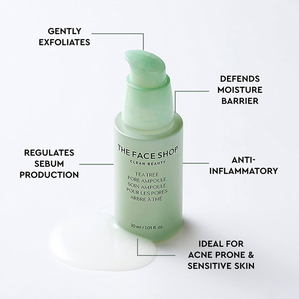 The Face Shop Tea Tree Pore Korean Ampoule Serum with AHA, Salicylic Acid (BHA) & PHA for Acne