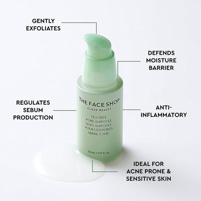 The Face Shop Tea Tree Pore Korean Ampoule Serum with AHA, Salicylic Acid (BHA) & PHA for Acne