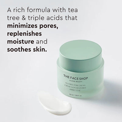 The Face Shop Tea Tree Pore Cream - Korean Moisturizer with AHA, Salicylic Acid (BHA) & PHA for Acne