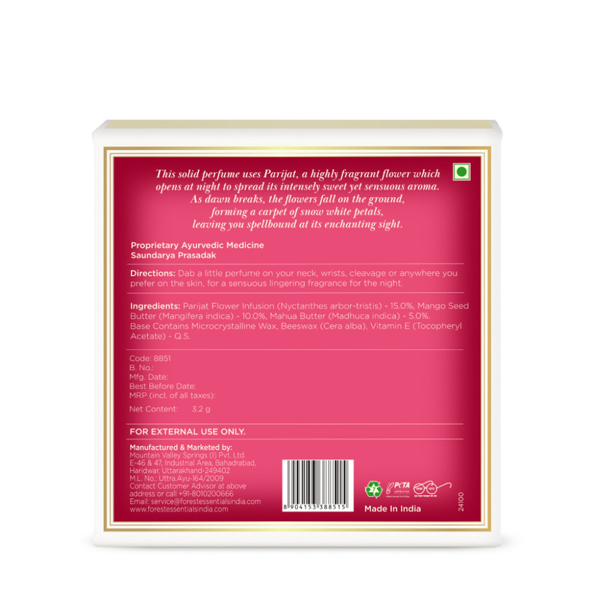 Forest Essentials Solid Perfume Parijat