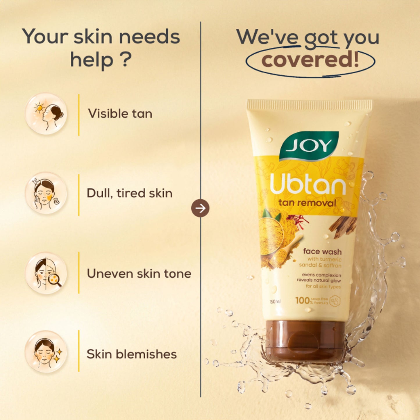 Joy Ubtan Tan Removal Face Wash, For Natural Glowing Skin