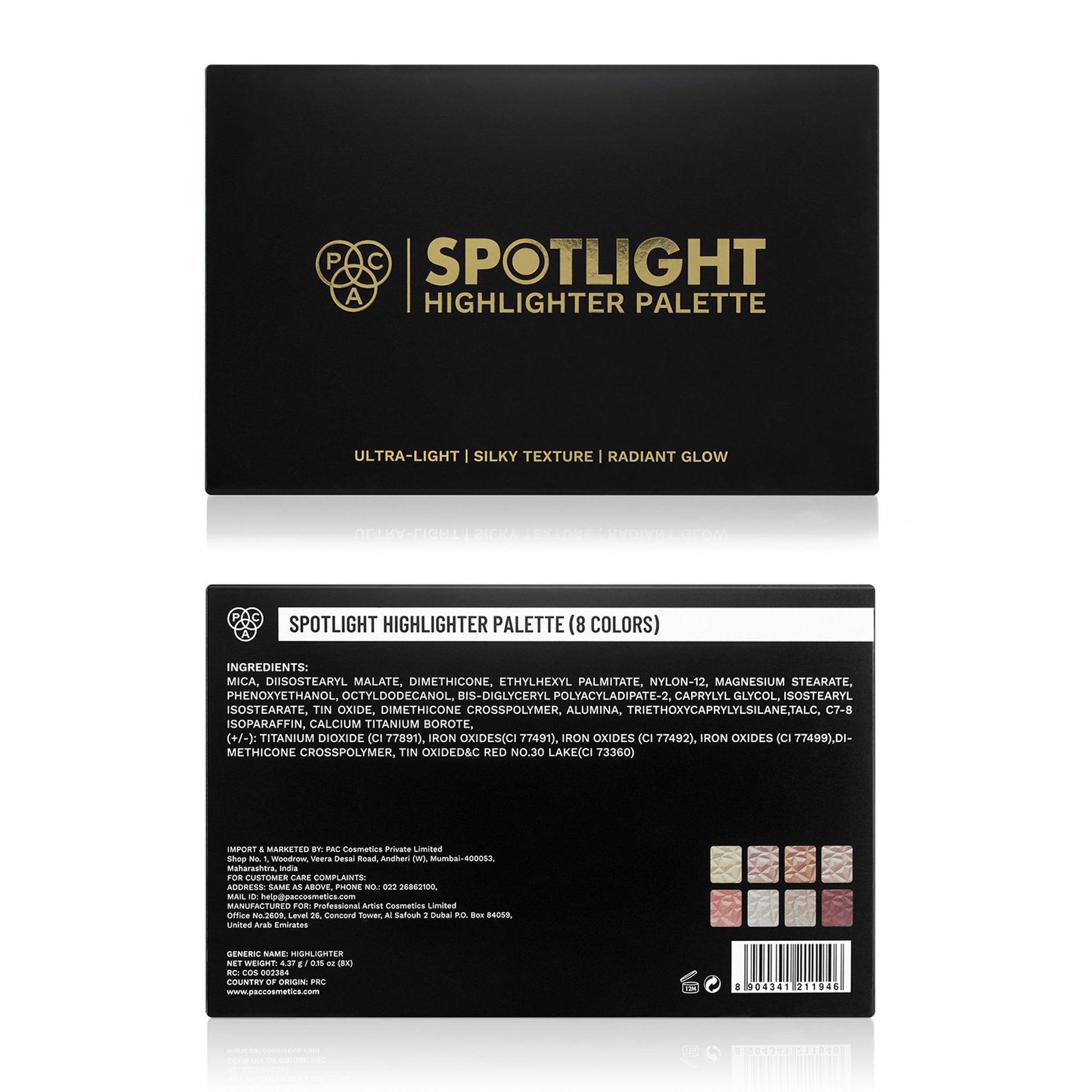 PAC Spotlight Highlighter Palette - Highly Pigmented Silky Smooth Texture, Radiant Glow in One Swipe