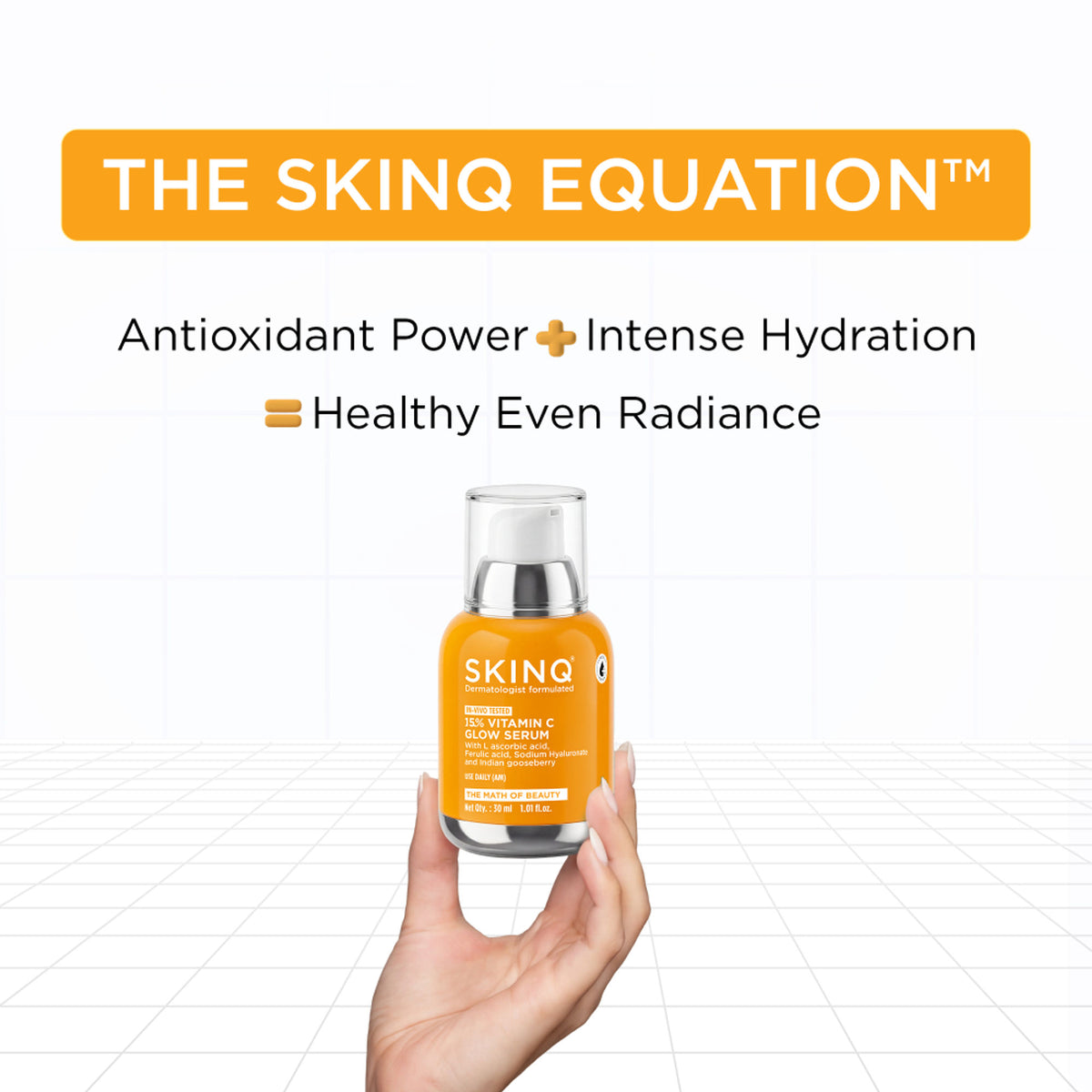 SKINQ 15% Vitamin C Glow Serum with L Ascorbic & Ferulic Acid, Reduces Tan & Brightens Skin