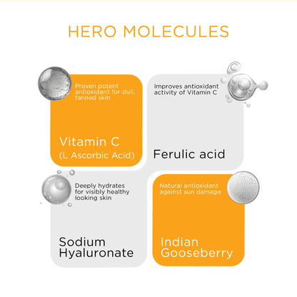 SKINQ 15% Vitamin C Glow Serum with L Ascorbic & Ferulic Acid, Reduces Tan & Brightens Skin