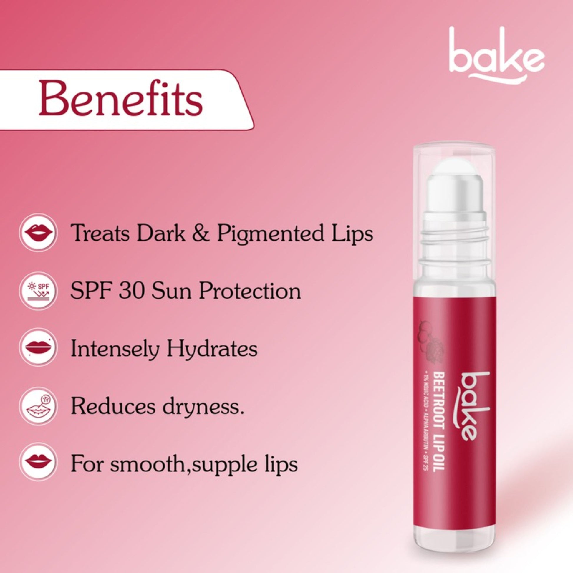 Bake 1% Kojic Acid + Alpha Arbutin Tinted Lip Balm Oil For Pigmented & Dark Lips With SPF 25
