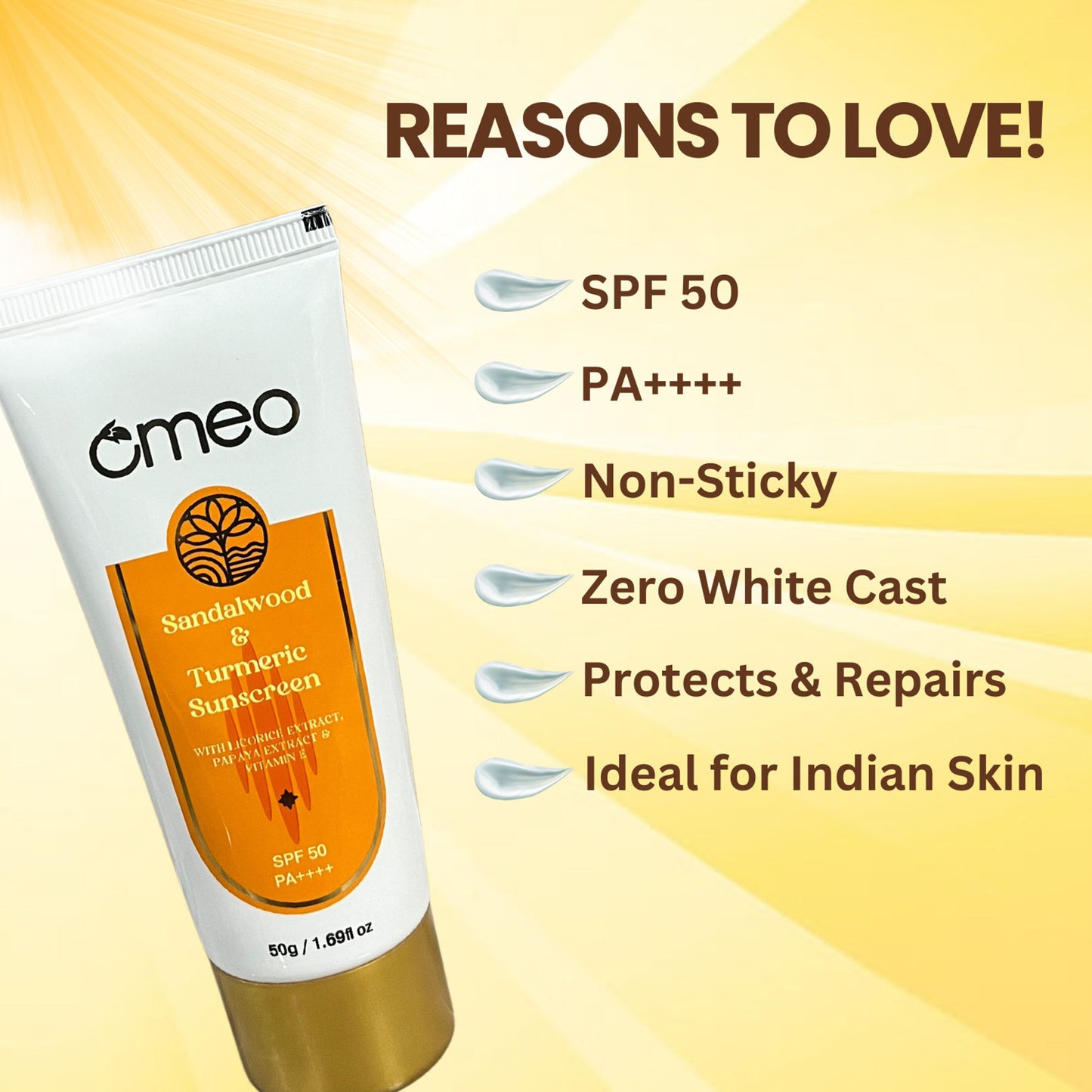 Omeo Sunscreen With Sandalwood, Turmeric, Papaya & Licorice Extract