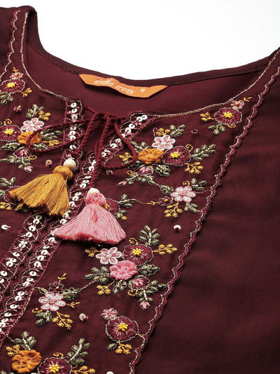 Indyancart IE Women Floral Embroidered Regular Sequinned Kurta with Trousers & With Dupatta