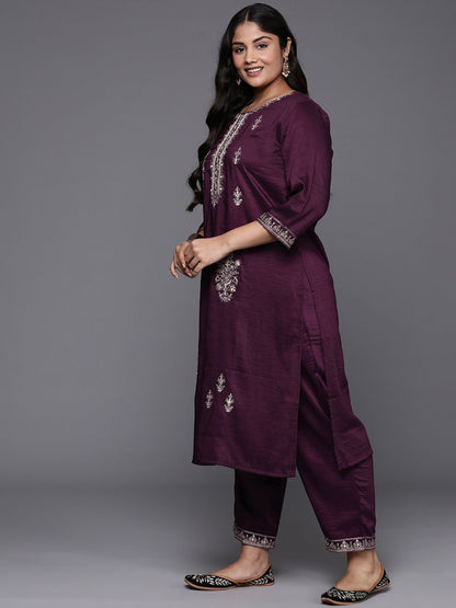 Indyancart IE Plus Size Ethnic Motifs Embroidered Sequinned Kurta with Trousers & Dupatta