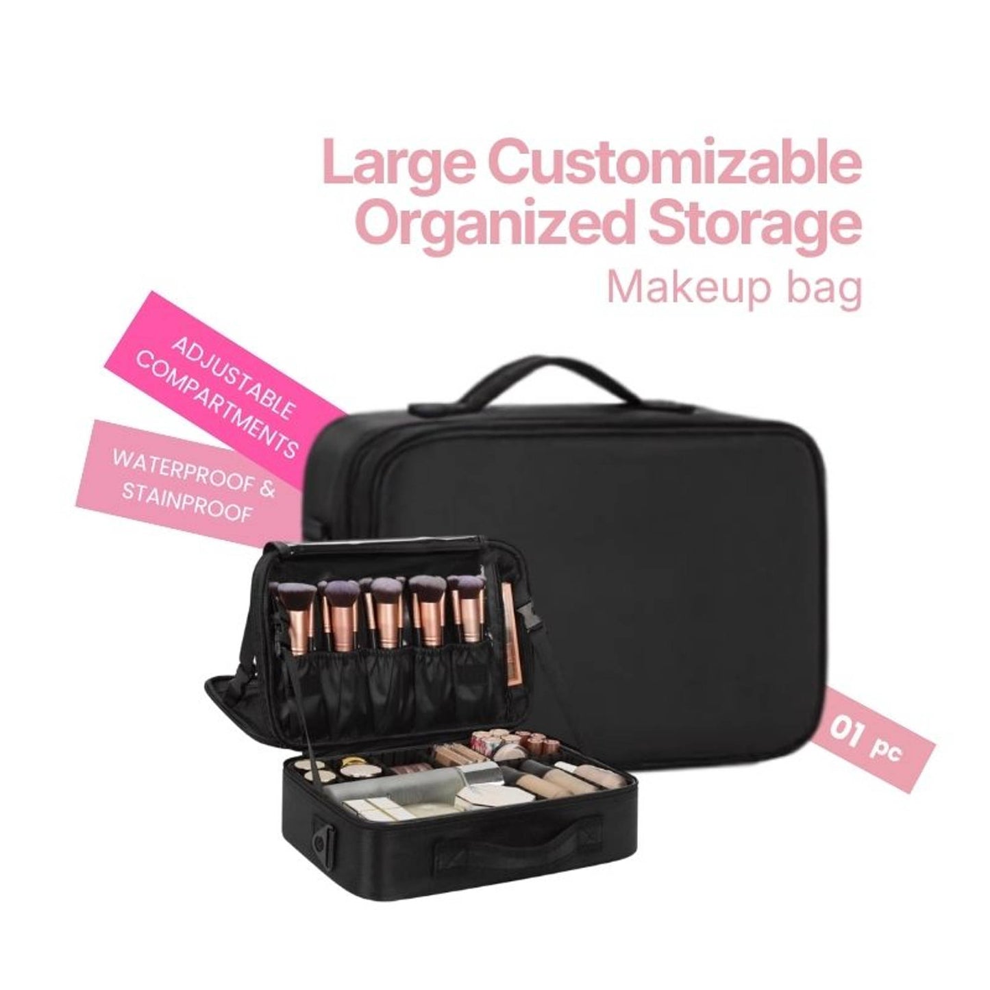 Rhe Cosmetics Medium Large Travel Makeup Bag - Black