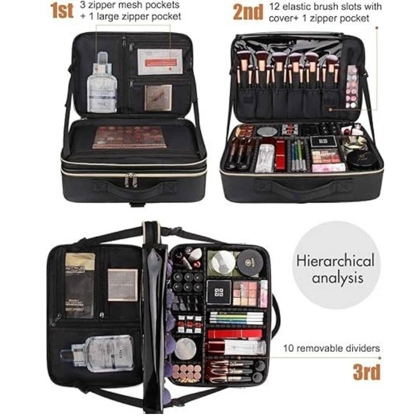 Rhe Cosmetics Medium Large Travel Makeup Bag - Black