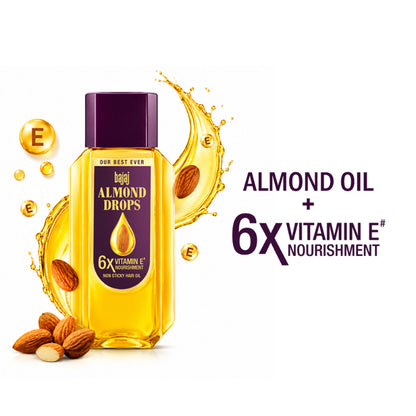 Bajaj Almond Drops Almond Oil 6X Vitamin E Nourishment Non Sticky Hair Oil For Hair Fall Control