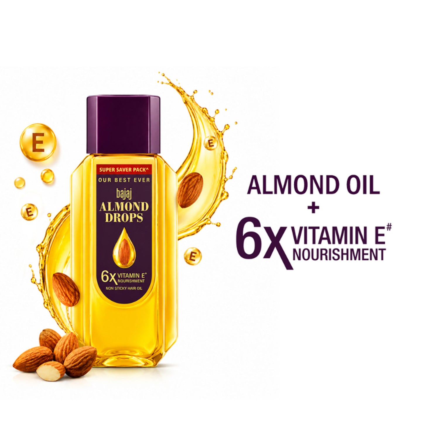 Bajaj Almond Drops Almond Oil 6X Vitamin E Nourishment Non Sticky Hair Oil For Hair Fall Control
