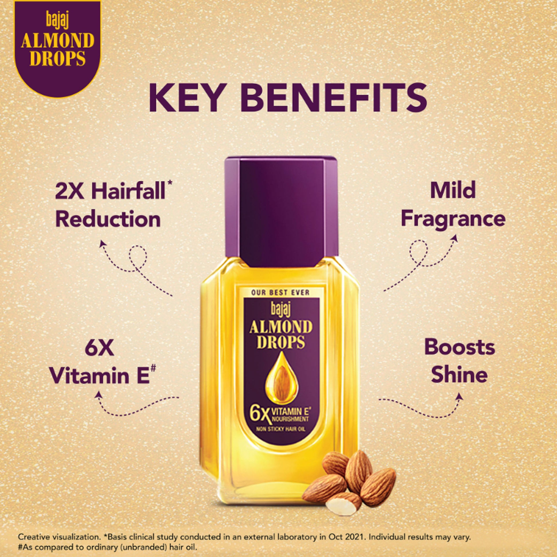Bajaj Almond Drops Almond Oil 6X Vitamin E Nourishment Non Sticky Hair Oil For Hair Fall Control