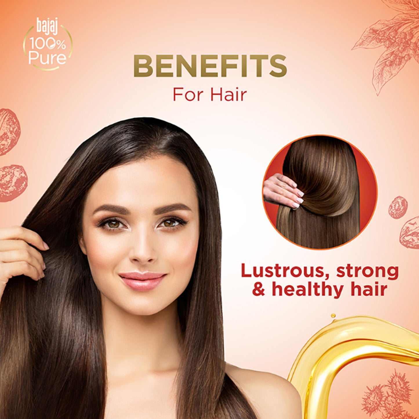 Bajaj 100% Virgin & Cold Pressed Pure Castor Hair and Skin Oil for Lusturous Shiny Hair & Moisturized Skin, Best Beauty Products