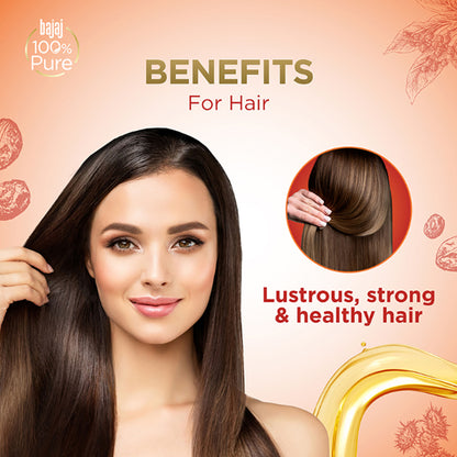 Bajaj 100% Virgin & Cold Pressed Pure Castor Hair and Skin Oil for Lusturous Shiny Hair & Moisturized Skin, Best Beauty Products