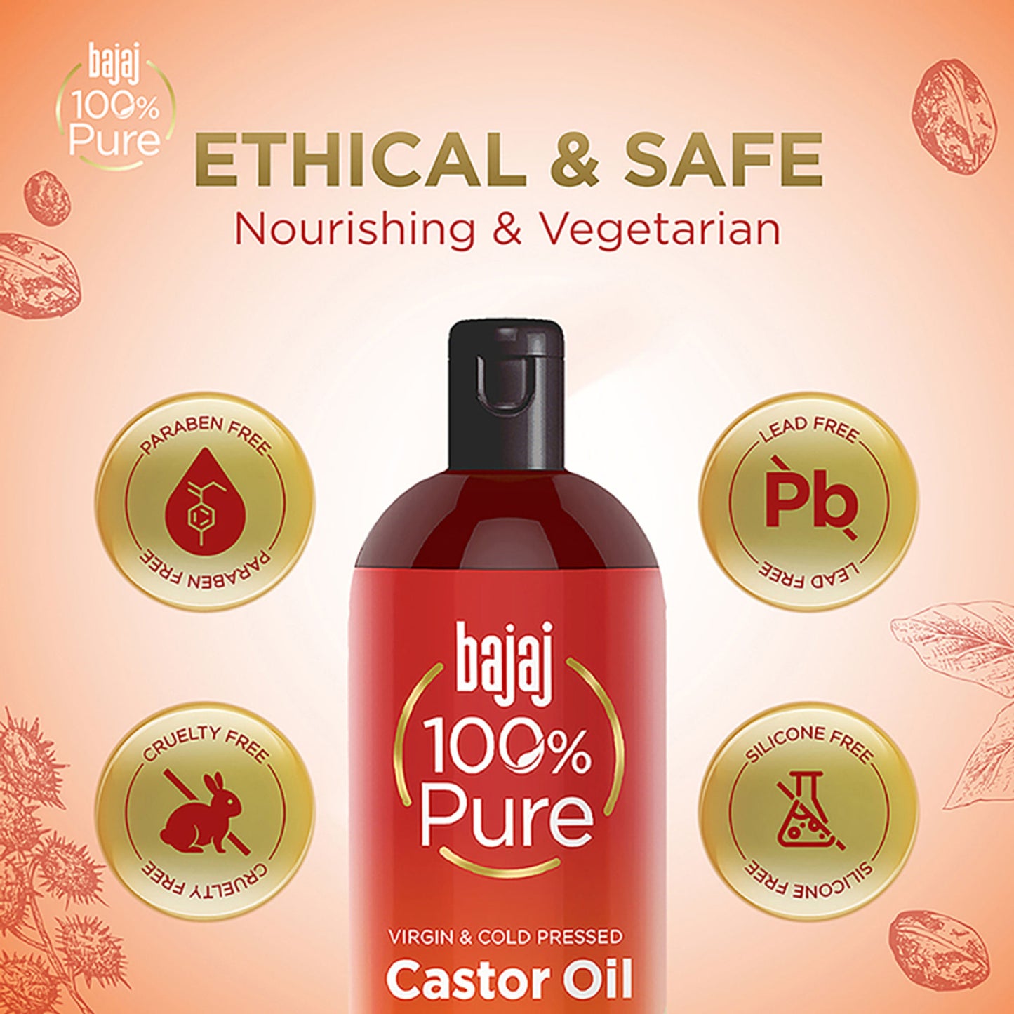 Bajaj 100% Virgin & Cold Pressed Pure Castor Hair and Skin Oil for Lusturous Shiny Hair & Moisturized Skin, Best Beauty Products