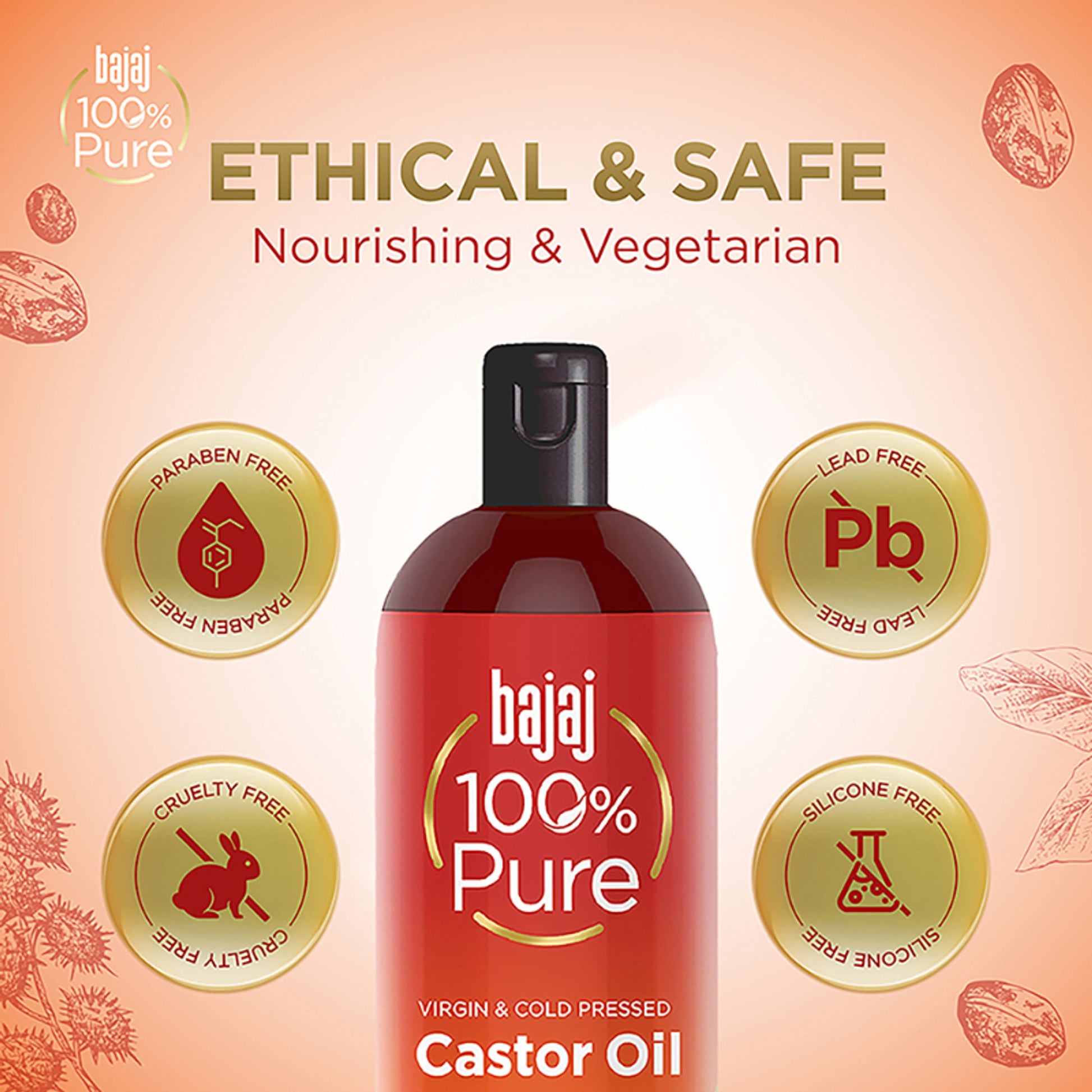 Bajaj 100% Virgin & Cold Pressed Pure Castor Hair and Skin Oil for Lusturous Shiny Hair & Moisturized Skin, Best Beauty Products