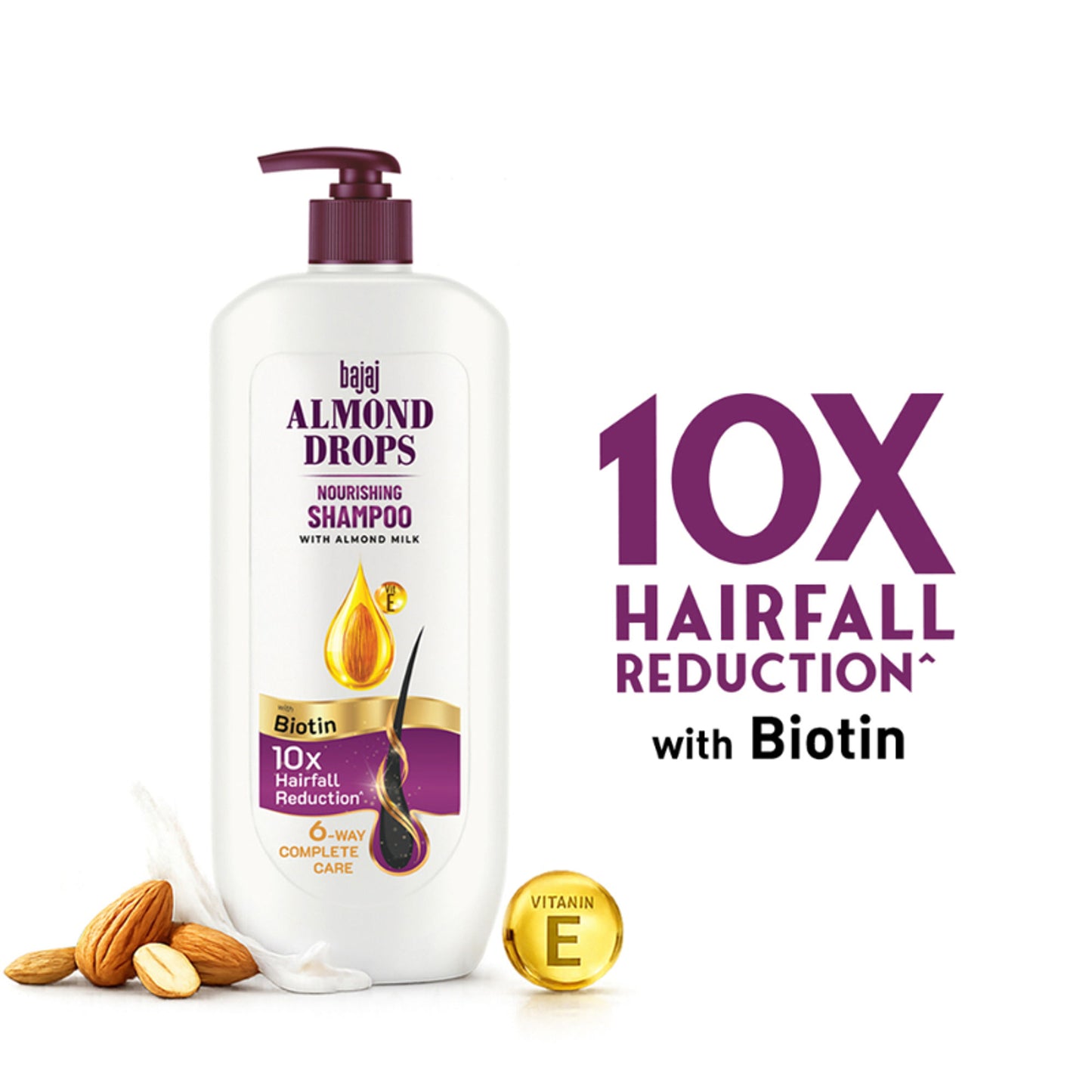 Bajaj Almond Drops Nourishing Shampoo, Almond Milk & Biotin, 10X Hairfall Reduction