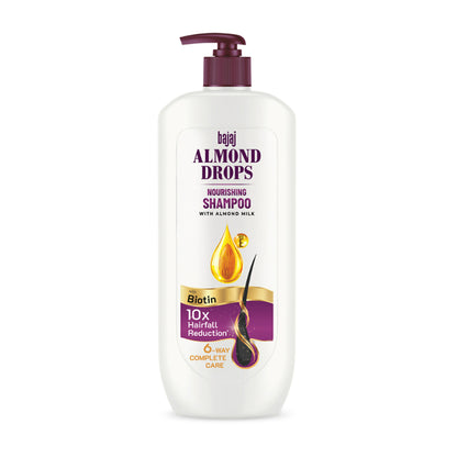 Bajaj Almond Drops Nourishing Shampoo, Almond Milk & Biotin, 10X Hairfall Reduction
