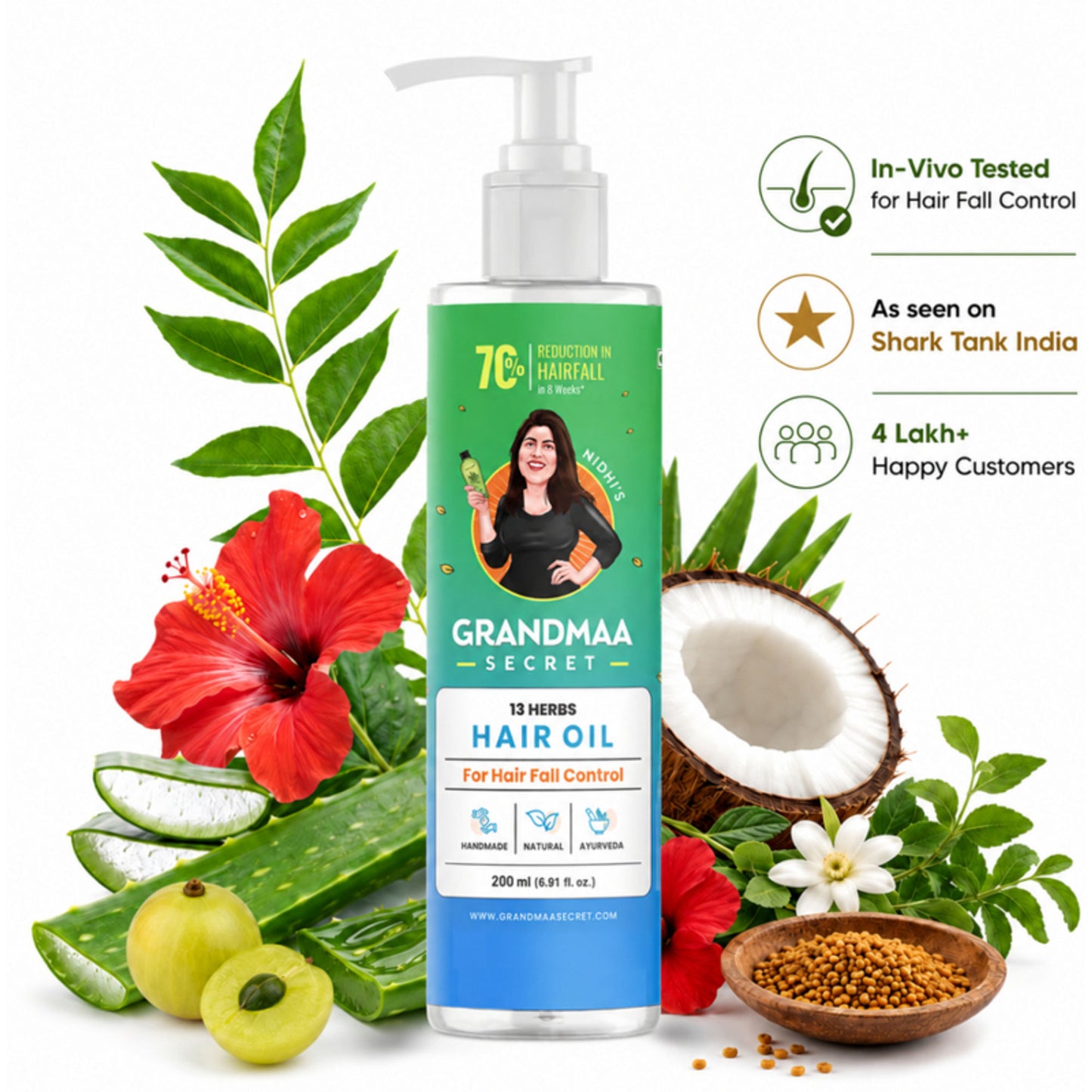 NIDHI'S GRANDMAA SECRET 100% Natural & Hand Made 13 Herbs Hair Oil for Hair Fall Control