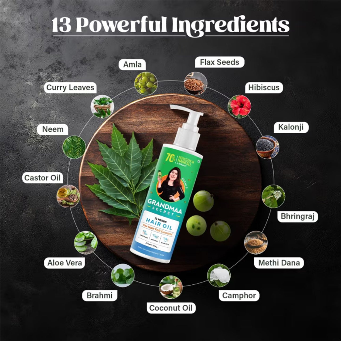 NIDHI'S GRANDMAA SECRET 100% Natural & Hand Made 13 Herbs Hair Oil for Hair Fall Control