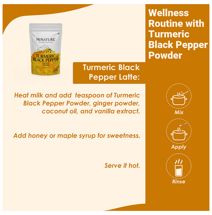 Miniature organic turmeric and black pepper Ayurvedic powder in a clear jar, showcasing the vibrant yellow and black spices.