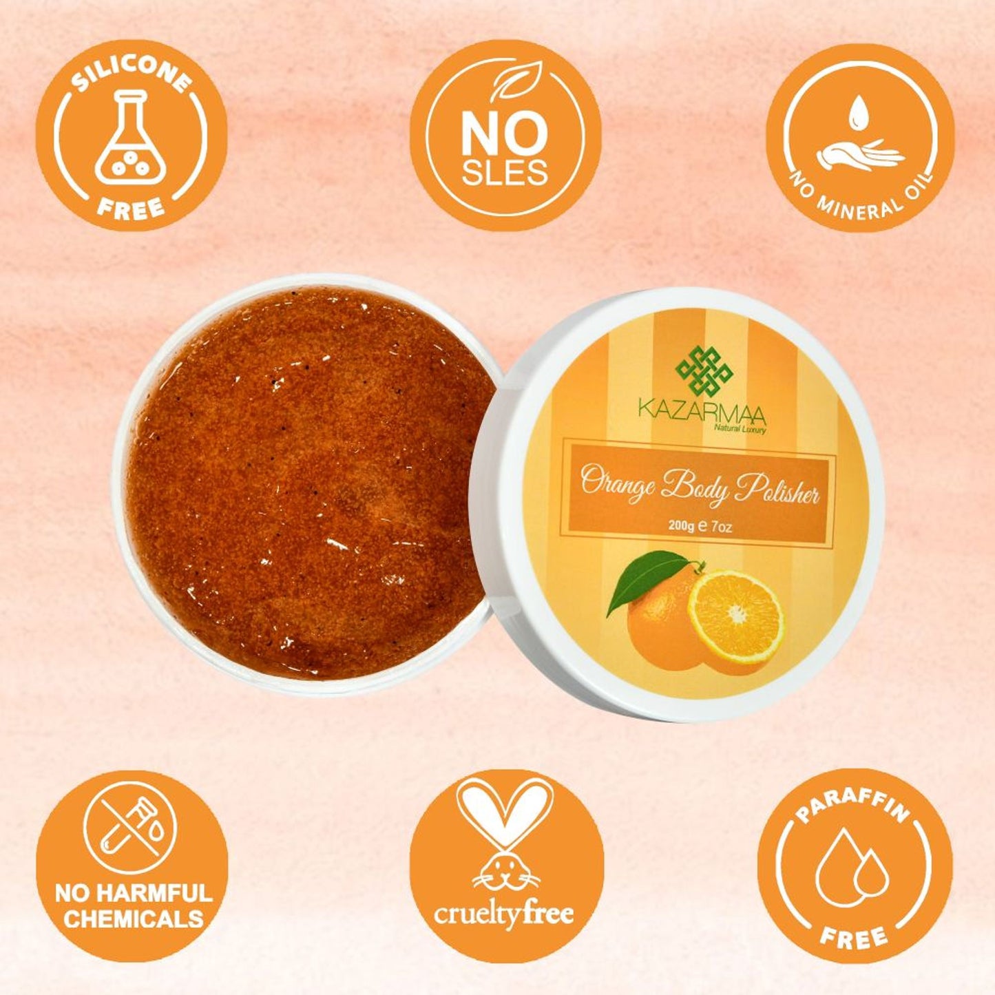 Kazarmaa Orange Body Polisher Exfoliating Body Scrub For Skin Lightening And Radiant Glow