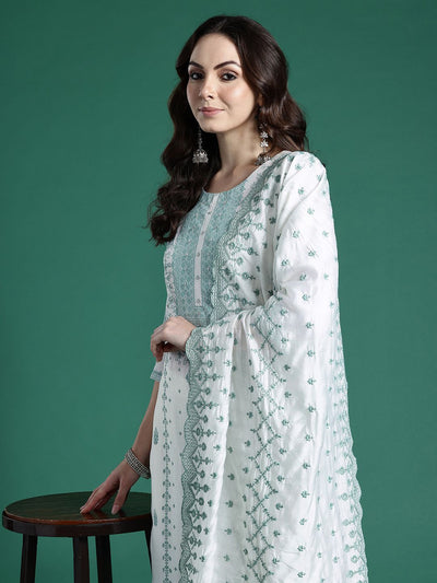 Indyancart IE Ethnic Motifs Embroidered Kurta with Trousers & Dupatta