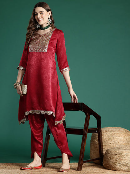 Indyancart SN Women's Velvet Finish Embellished Kurta Set