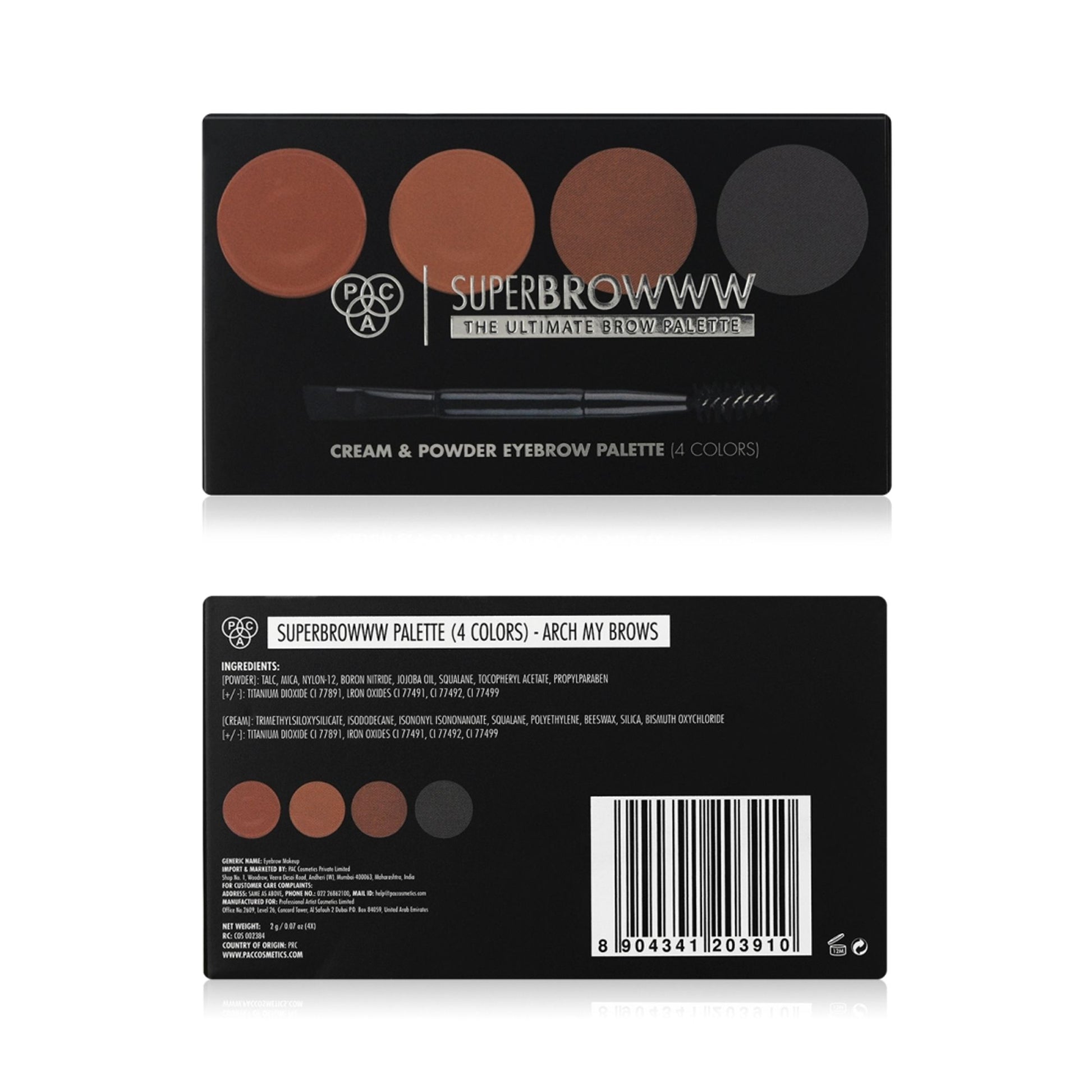 PAC SuperBrowww Palette X4 01 Arch My Brows -Cream & Powder Formula Natural Shades Seamless Blending