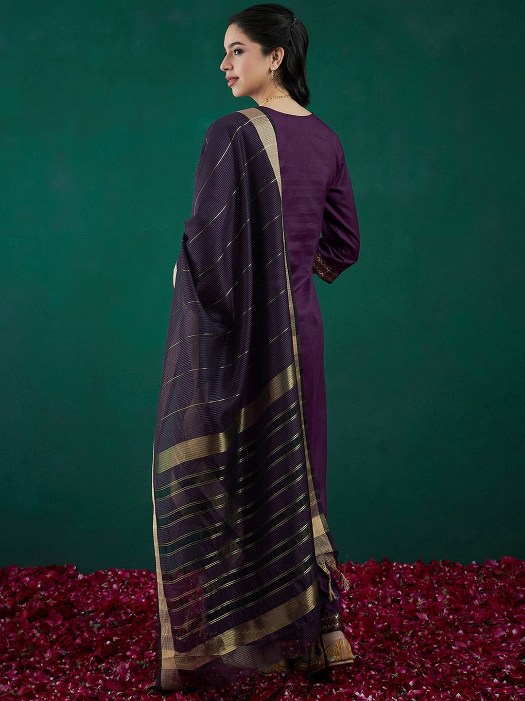Dhiyona IE Yoke Design Regular Pure Cotton Kurta With Palazzos & Dupatta