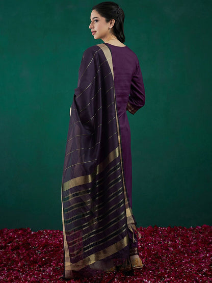 Dhiyona IE Yoke Design Regular Pure Cotton Kurta With Palazzos & Dupatta