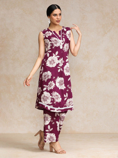 Dhiyona VA Women's Floral Printed Regular Pure Cotton Kurta with Palazzos