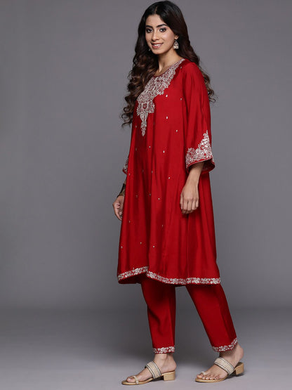 Indyancart VA Women'sPaisley Embroidered Zari Kurta with Trousers & Dupatta