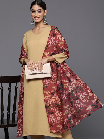 Indyancart VA Women'sRegular Silk Crepe Kurta with Trousers & Dupatta
