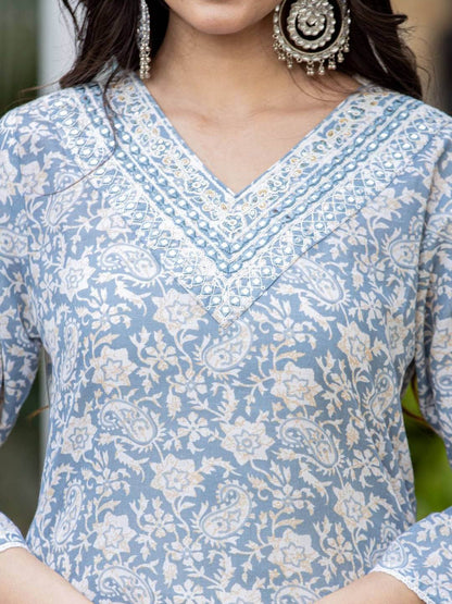 Indyancart VA Women'sPaisley Printed Regular Kurta with Trouser & Dupatta