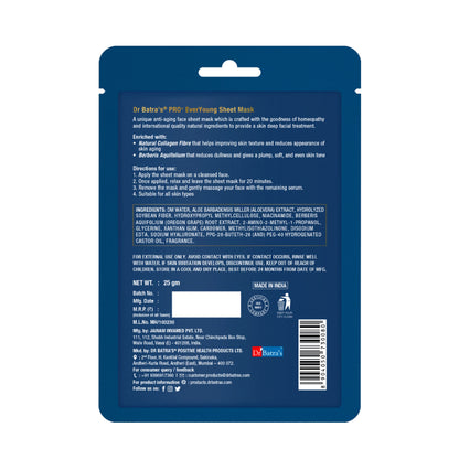 Dr Batras Pro + EverYoung Sheet Mask-Get Glowing Skin- Paraben free-All Skin Type- Natural Extract