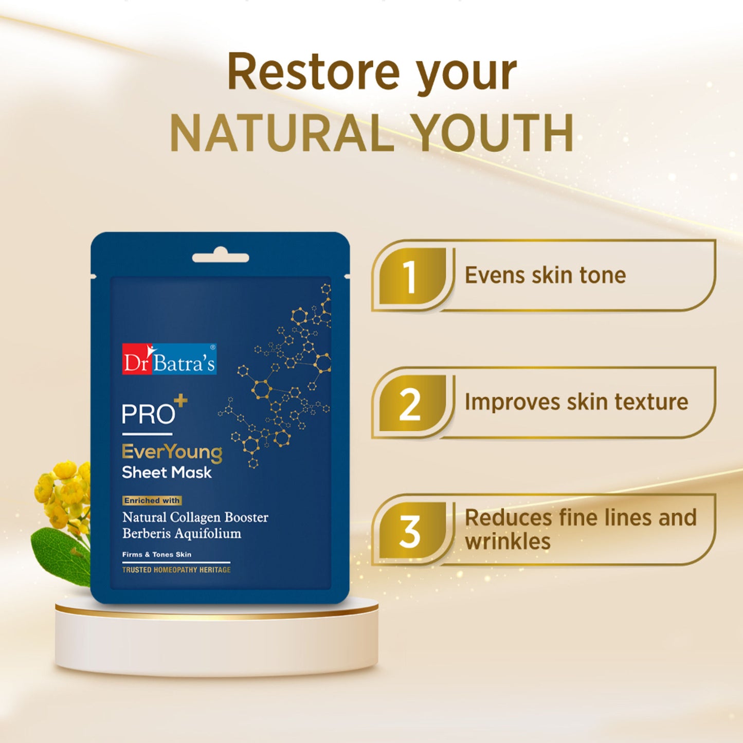 Dr Batras Pro + EverYoung Sheet Mask-Get Glowing Skin- Paraben free-All Skin Type- Natural Extract